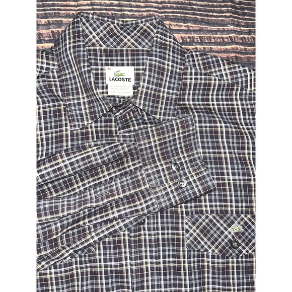 Lacoste Other - Lacoste Button Down Shirt Mens Size 40 Large Multicolor Plaid  2 Pocket Logo